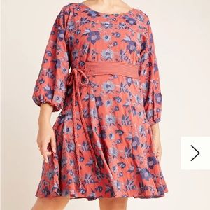 Anthropologie Womens Orange Blue Juniper Embroidered Floral Swing Dress Size S.